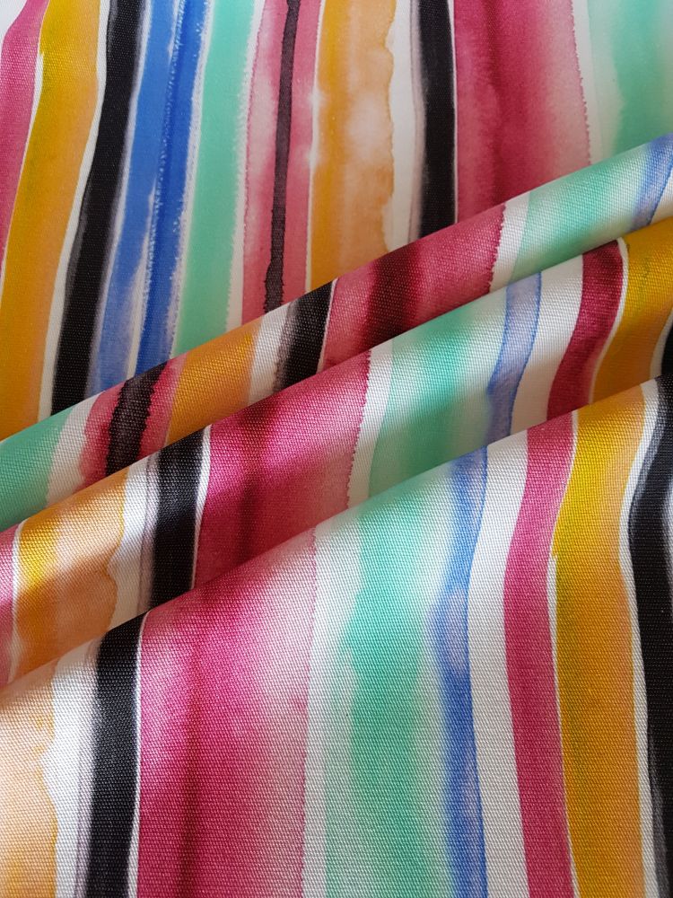 tessuto watercolor riga multicolor sangallo cotone stampato made in italy - Vendita al metro - Marcella Romanò
