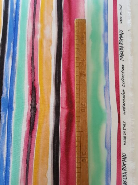 tessuto watercolor riga multicolor sangallo cotone stampato made in italy - Vendita al metro - Marcella Romanò